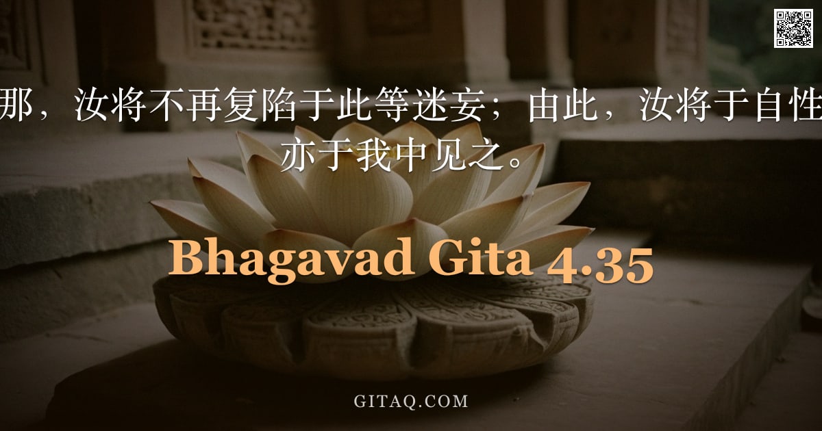 薄伽梵歌 4.35 — "具此知见，阿周那，汝将不再复陷于此等迷妄；由此，汝将于自性中见一切众生，亦于我中见之。"