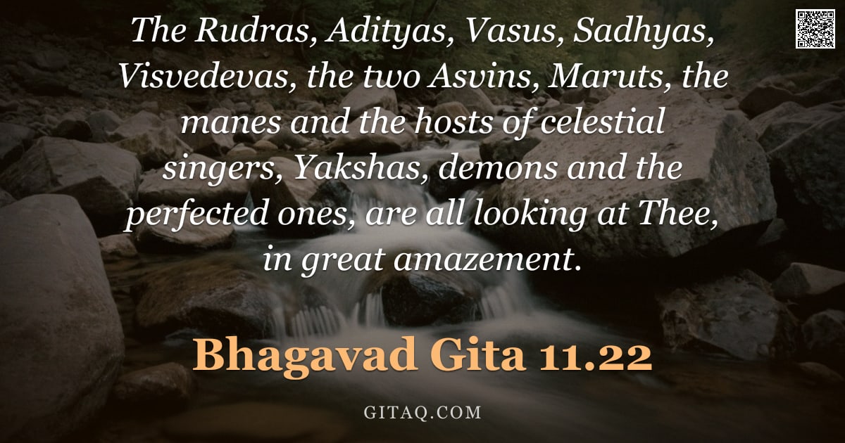 Bhagavad Gita 11.22 — "The Rudras, Adityas, Vasus, Sadhyas, Visvedevas, the two Asvins, Maruts, the manes and the hosts of "