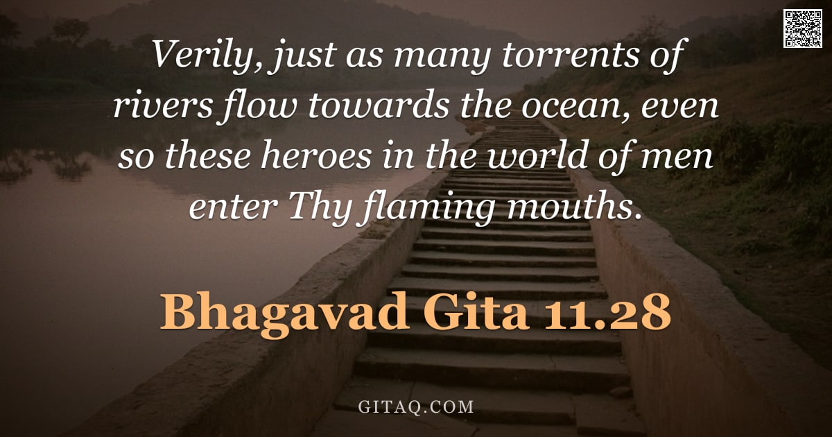 Bhagavad Gita 11.28 — "Verily, just as many torrents of rivers flow towards the ocean, even so these heroes in the world of"
