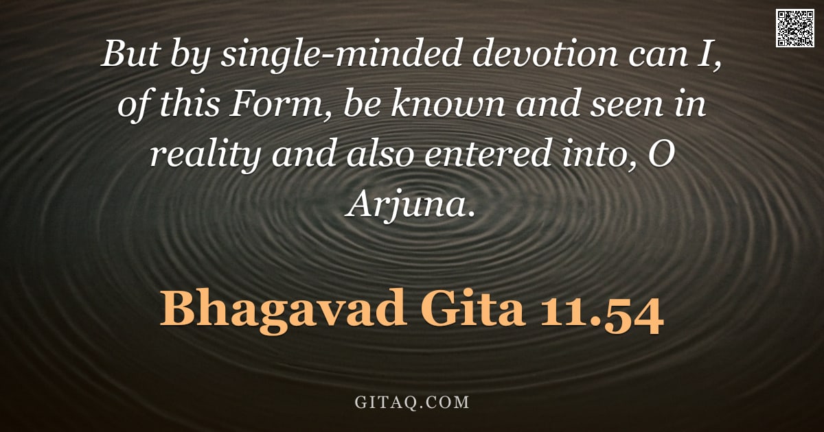 Bhagavad Gita 11.54 — "But by single-minded devotion can I, of this Form, be known and seen in reality and also entered int"