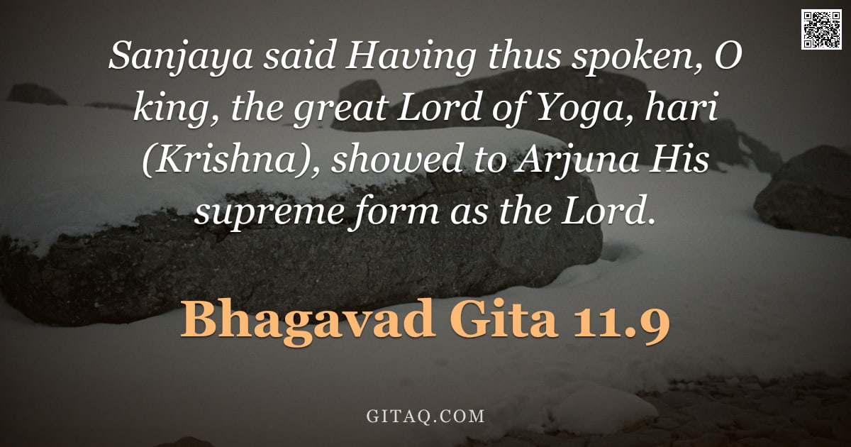 Bhagavad Gita 11.9 — "Sanjaya said Having thus spoken, O king, the great Lord of Yoga, hari (Krishna), showed to Arjuna Hi"