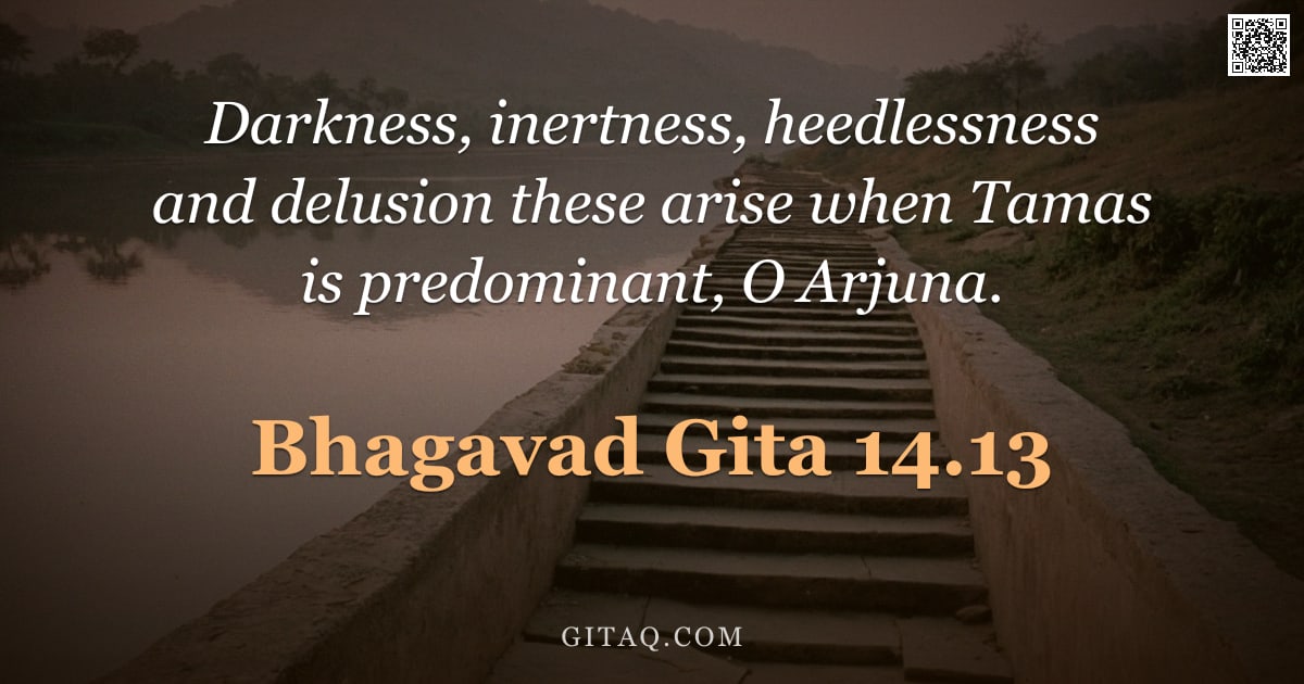 Bhagavad Gita 14.13 — "Darkness, inertness, heedlessness and delusion these arise when Tamas is predominant, O Arjuna."