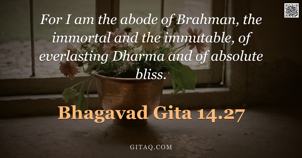 Bhagavad Gita 14.27 — "For I am the abode of Brahman, the immortal and the immutable, of everlasting Dharma and of absolute"