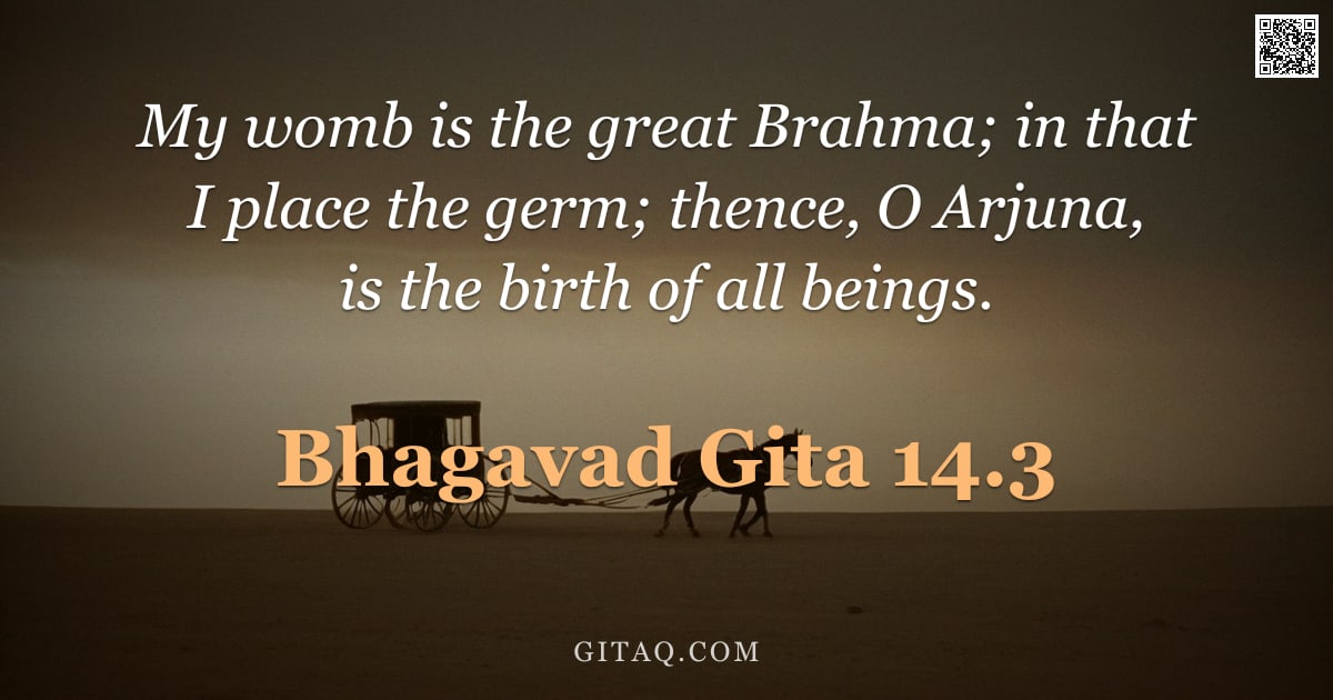 Bhagavad Gita 14.3 — "My womb is the great Brahma; in that I place the germ; thence, O Arjuna, is the birth of all beings."