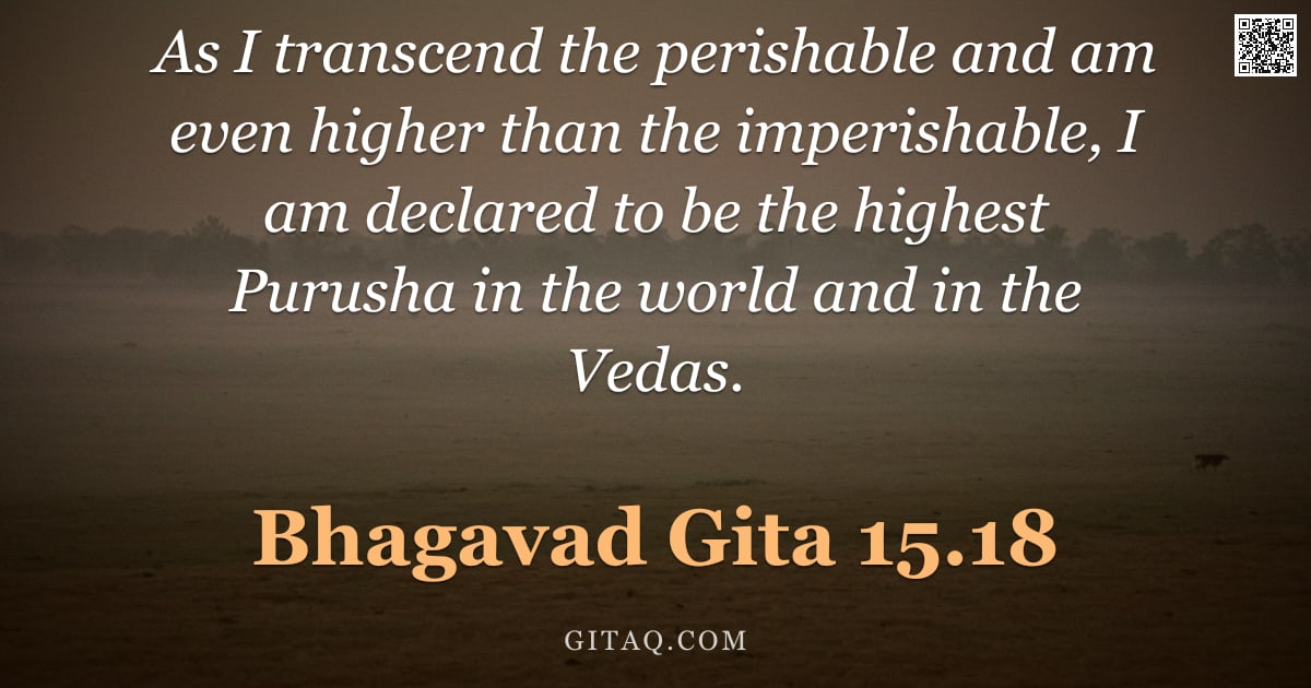 Bhagavad Gita 15.18 — "As I transcend the perishable and am even higher than the imperishable, I am declared to be the high"