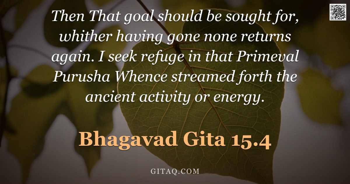 Bhagavad Gita 15.4 — "Then That goal should be sought for, whither having gone none returns again. I seek refuge in that P"