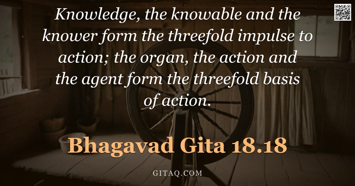 Bhagavad Gita 18.18 — "Knowledge, the knowable and the knower form the threefold impulse to action; the organ, the action a"