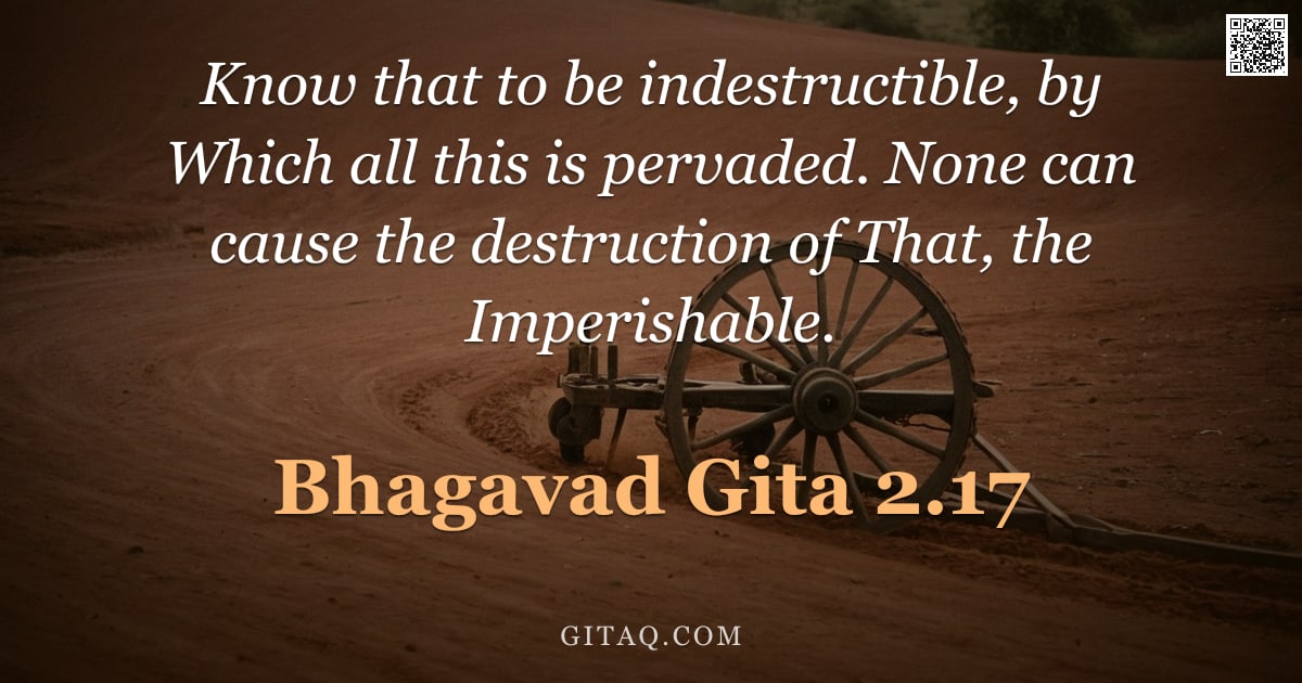 Bhagavad Gita 2.17 — "Know that to be indestructible, by Which all this is pervaded. None can cause the destruction of Tha"