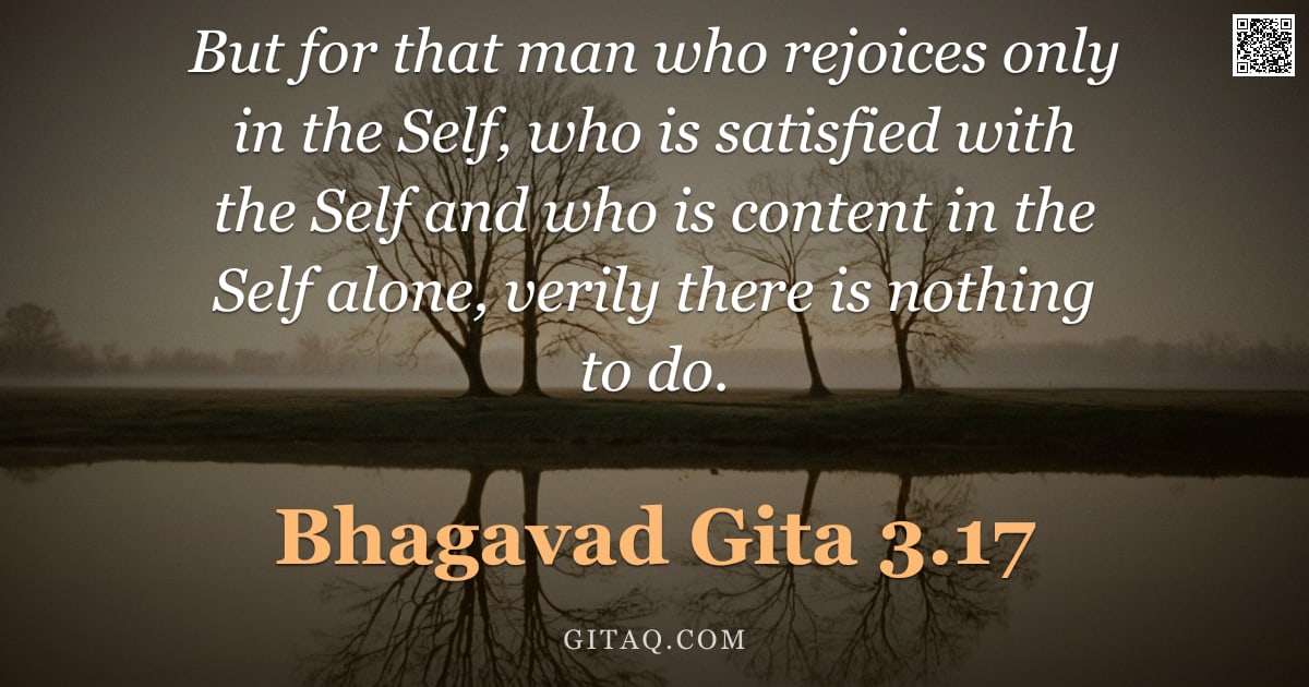 Bhagavad Gita 3.17 — "But for that man who rejoices only in the Self, who is satisfied with the Self and who is content in"