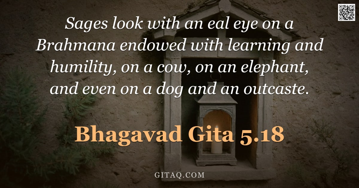 Bhagavad Gita 5.18 — "Sages look with an eal eye on a Brahmana endowed with learning and humility, on a cow, on an elephan"