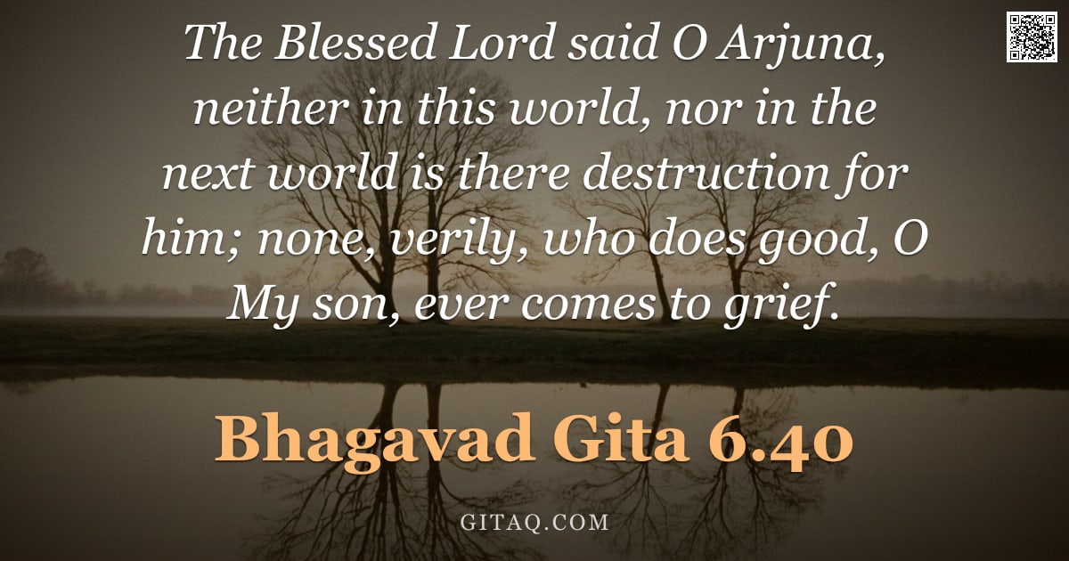 Bhagavad Gita 6.40 — "The Blessed Lord said O Arjuna, neither in this world, nor in the next world is there destruction fo"