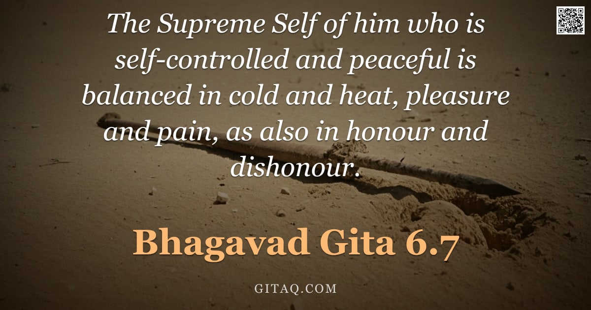 Bhagavad Gita 6.7 — "The Supreme Self of him who is self-controlled and peaceful is balanced in cold and heat, pleasure a"