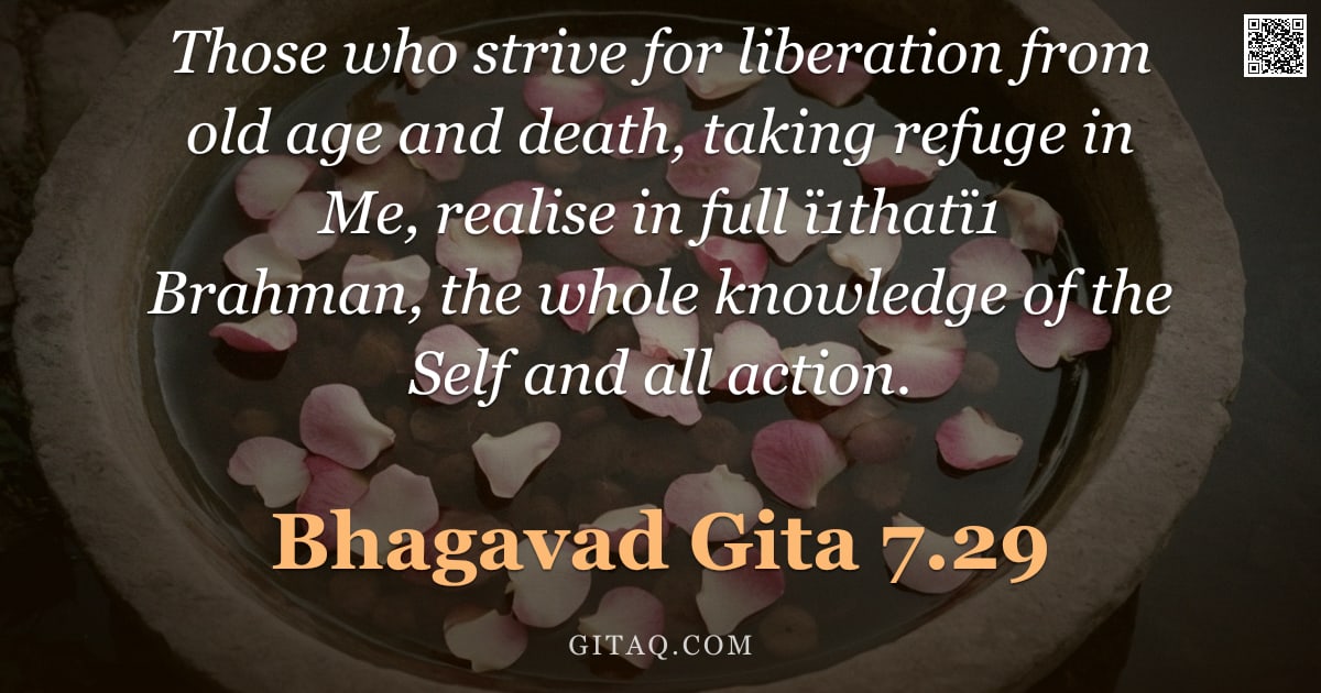 Bhagavad Gita 7.29 — "Those who strive for liberation from old age and death, taking refuge in Me, realise in full ï1thatï"