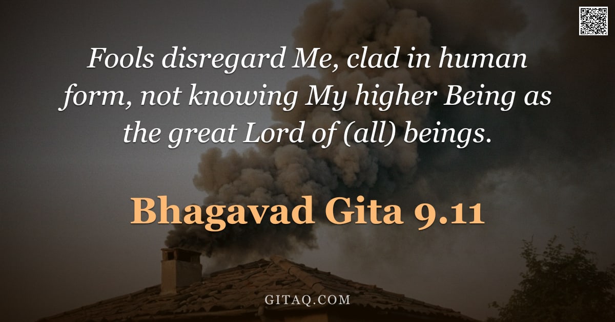 Bhagavad Gita 9.11 — "Fools disregard Me, clad in human form, not knowing My higher Being as the great Lord of (all) being"