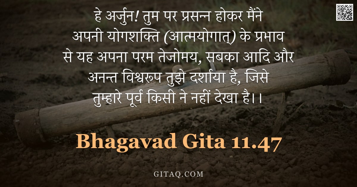 भगवद्गीता 11.47 — "हे अर्जुन! तुम पर प्रसन्न होकर मैंने अपनी योगशक्ति (आत्मयोगात्) के प्रभाव से यह अपना परम तेजोमय, सबक"