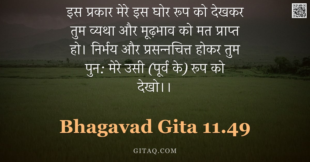 भगवद्गीता 11.49 — "इस प्रकार मेरे इस घोर रूप को देखकर तुम व्यथा और मूढ़भाव को मत प्राप्त हो। निर्भय और प्रसन्नचित्त होक"