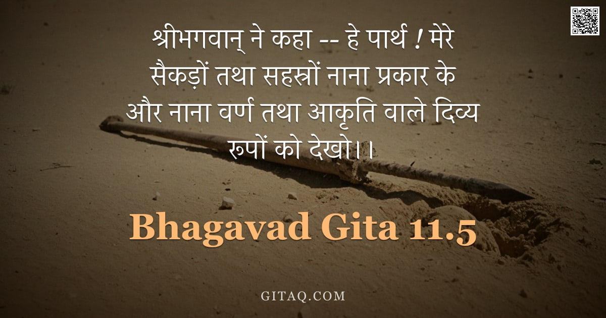 भगवद्गीता 11.5 — "श्रीभगवान् ने कहा -- हे पार्थ ! मेरे सैकड़ों तथा सहस्रों नाना प्रकार के और नाना वर्ण तथा आकृति वाले "