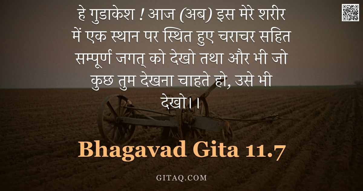 भगवद्गीता 11.7 — "हे गुडाकेश ! आज (अब) इस मेरे शरीर में एक स्थान पर स्थित हुए चराचर सहित सम्पूर्ण जगत् को देखो तथा और "