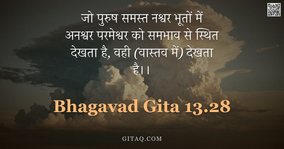 भगवद्गीता 13.28 — "जो पुरुष समस्त नश्वर भूतों में अनश्वर परमेश्वर को समभाव से स्थित देखता है, वही (वास्तव में) देखता है"