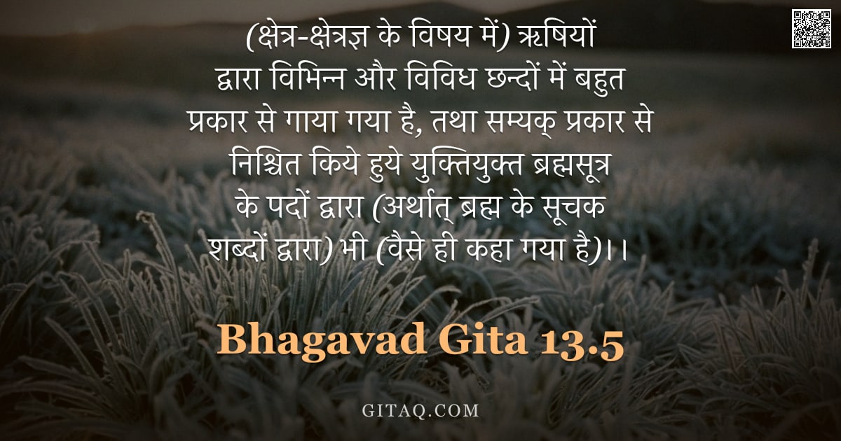 भगवद्गीता 13.5 — "(क्षेत्र-क्षेत्रज्ञ के विषय में) ऋषियों द्वारा विभिन्न और विविध छन्दों में बहुत प्रकार से गाया गया ह"