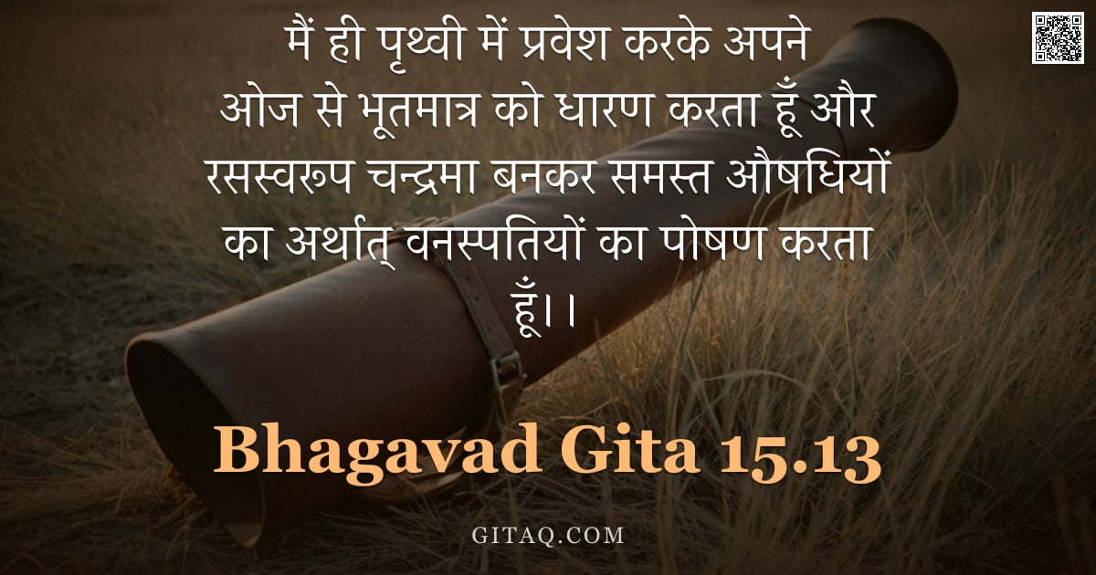 भगवद्गीता 15.13 — "मैं ही पृथ्वी में प्रवेश करके अपने ओज से भूतमात्र को धारण करता हूँ और रसस्वरूप चन्द्रमा बनकर समस्त औ"