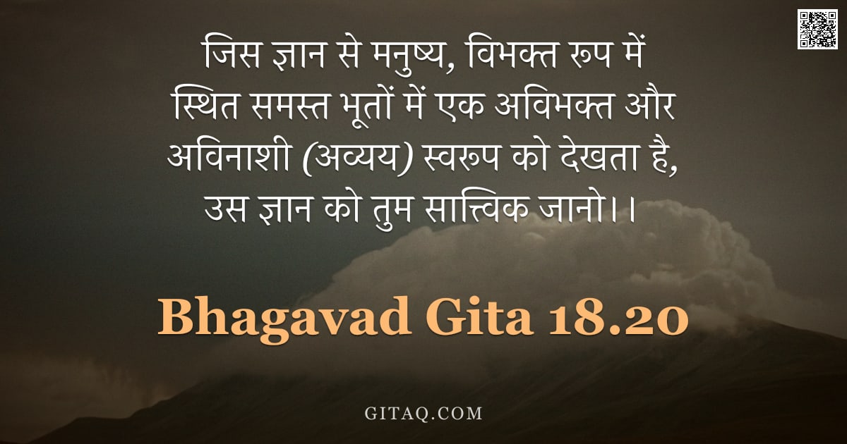 भगवद्गीता 18.20 — "जिस ज्ञान से मनुष्य, विभक्त रूप में स्थित समस्त भूतों में एक अविभक्त और अविनाशी (अव्यय) स्वरूप को दे"