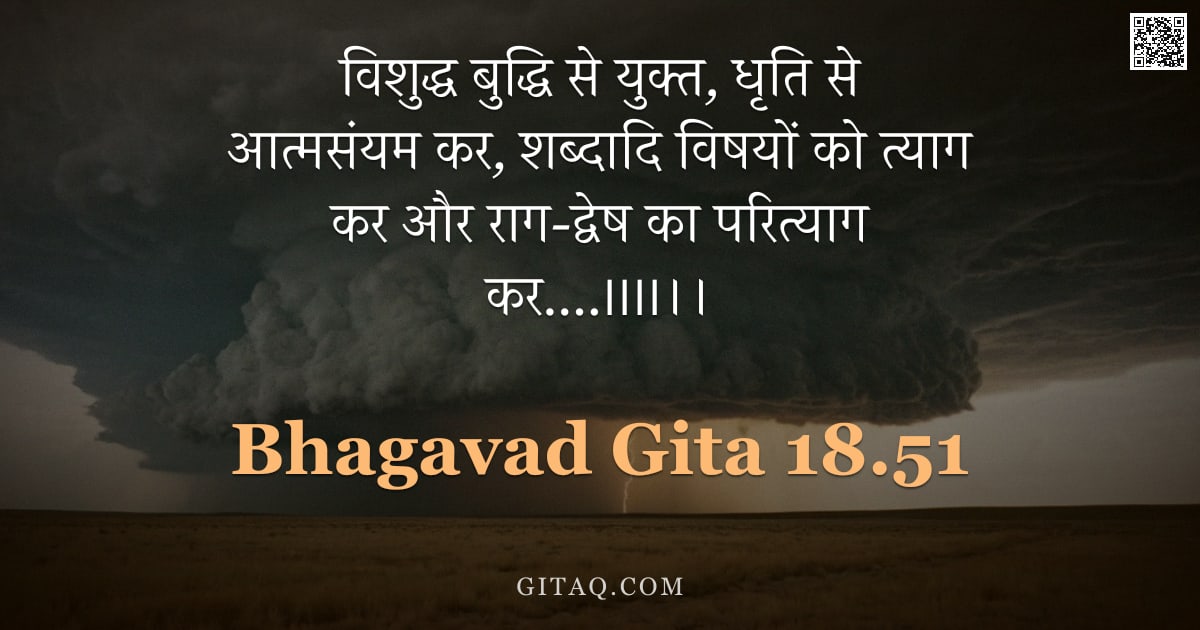 भगवद्गीता 18.51 — "विशुद्ध बुद्धि से युक्त, धृति से आत्मसंयम कर, शब्दादि विषयों को त्याग कर और राग-द्वेष का परित्याग कर"