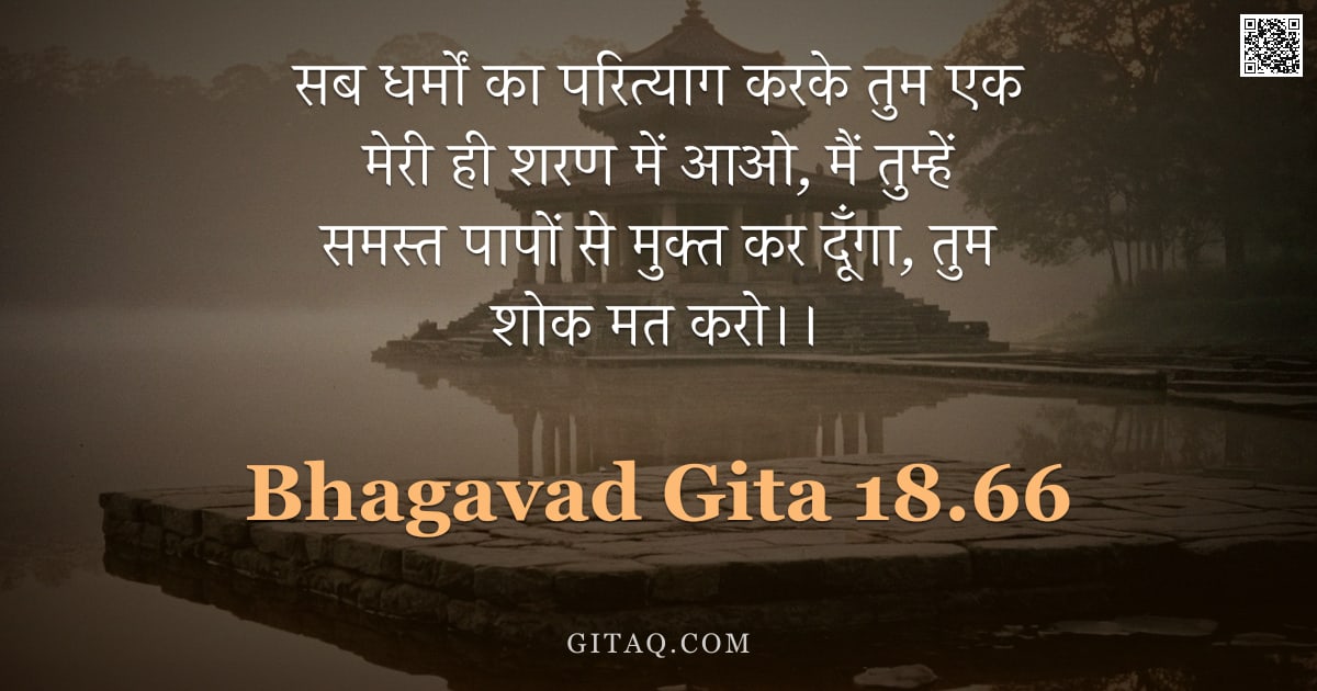 भगवद्गीता 18.66 — "सब धर्मों का परित्याग करके तुम एक मेरी ही शरण में आओ, मैं तुम्हें समस्त पापों से मुक्त कर दूँगा, तुम"