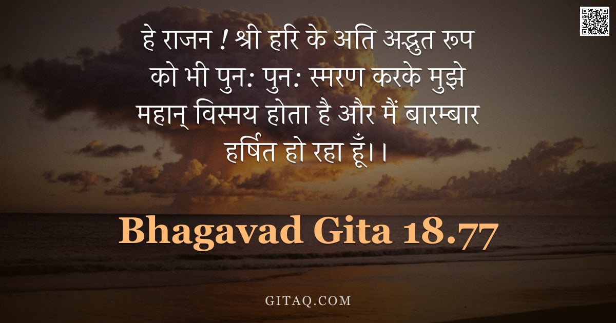 भगवद्गीता 18.77 — "हे राजन ! श्री हरि के अति अद्भुत रूप को भी पुन: पुन: स्मरण करके मुझे महान् विस्मय होता है और मैं बार"