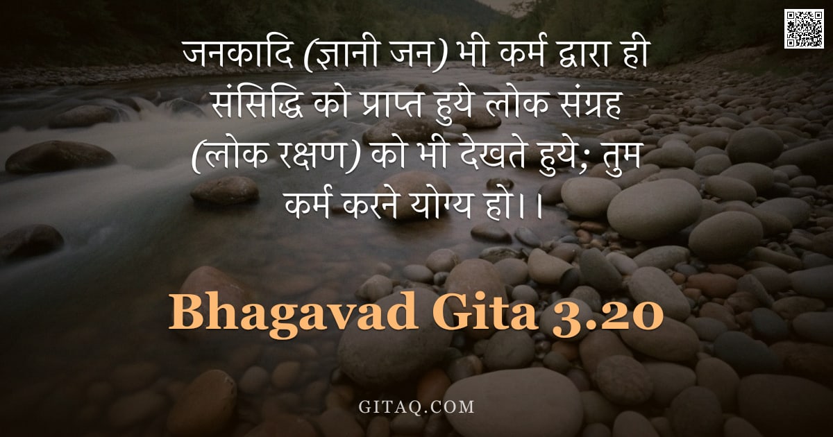 भगवद्गीता 3.20 — "जनकादि (ज्ञानी जन) भी कर्म द्वारा ही संसिद्धि को प्राप्त हुये लोक संग्रह (लोक रक्षण) को भी देखते हुय"