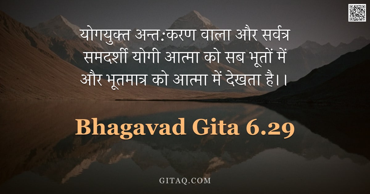 भगवद्गीता 6.29 — "योगयुक्त अन्त:करण वाला और सर्वत्र समदर्शी योगी आत्मा को सब भूतों में और भूतमात्र को आत्मा में देखता "