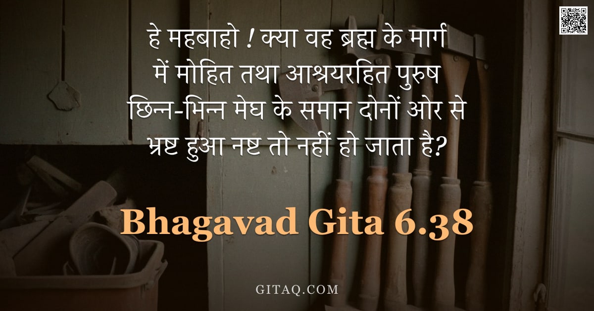 भगवद्गीता 6.38 — "हे महबाहो ! क्या वह ब्रह्म के मार्ग में मोहित तथा आश्रयरहित पुरुष छिन्न-भिन्न मेघ के समान दोनों ओर स"