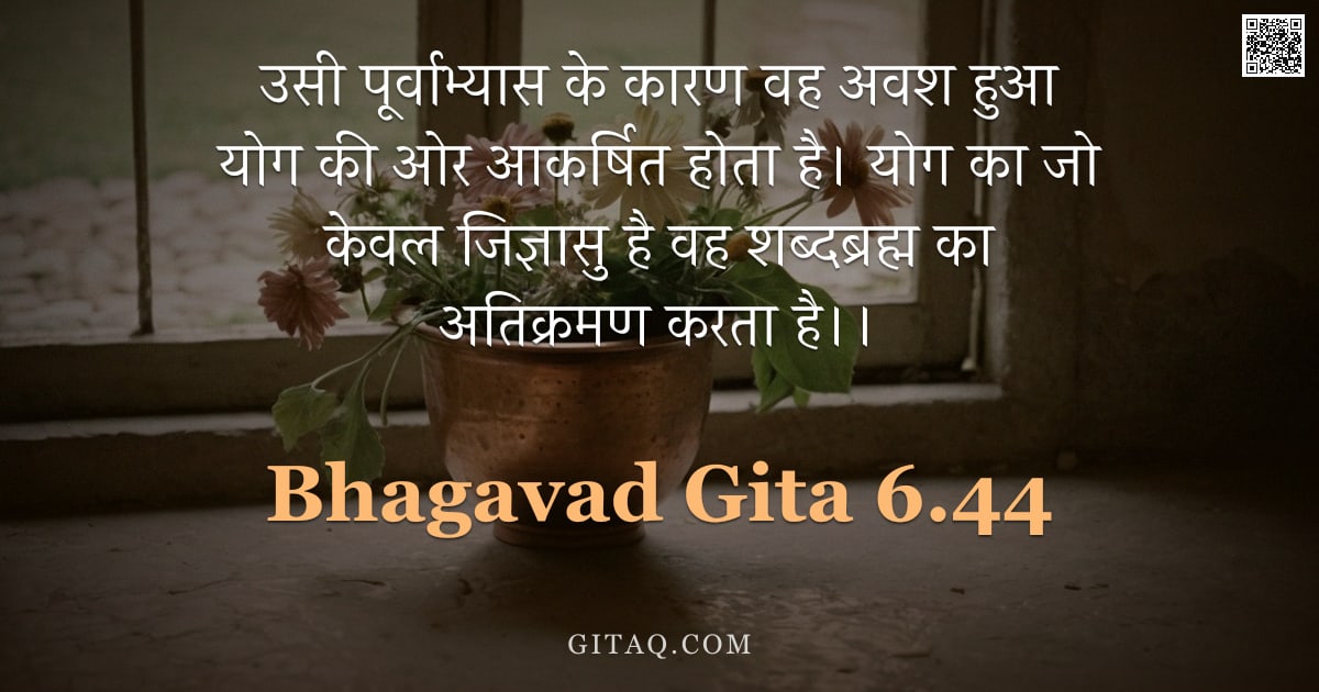 भगवद्गीता 6.44 — "उसी पूर्वाभ्यास के कारण वह अवश हुआ योग की ओर आकर्षित होता है। योग का जो केवल जिज्ञासु है वह शब्दब्रह"