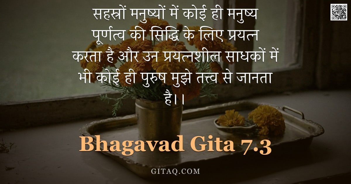 भगवद्गीता 7.3 — "सहस्रों मनुष्यों में कोई ही मनुष्य पूर्णत्व की सिद्धि के लिए प्रयत्न करता है और उन प्रयत्नशील साधकों"