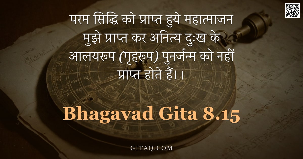 भगवद्गीता 8.15 — "परम सिद्धि को प्राप्त हुये महात्माजन मुझे प्राप्त कर अनित्य दुःख के आलयरूप (गृहरूप) पुनर्जन्म को नही"