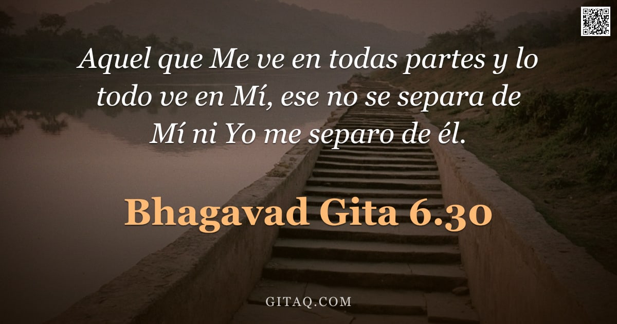 Bhagavad Gita 6.30 — "Aquel que Me ve en todas partes y lo todo ve en Mí, ese no se separa de Mí ni Yo me separo de él."